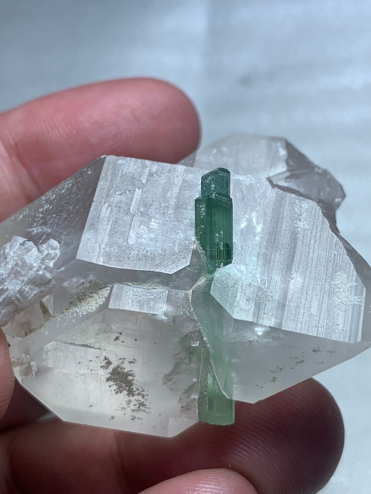 Smoky Quartz crystal point with Tourmaline inclusions